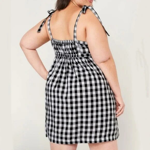Tie-Shoulder Gingham Mini Babydoll Swing Dress - Picture 4 of 5